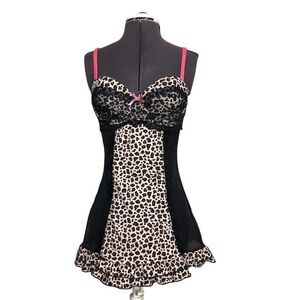 Jessica Simpson Leopard Print Removable Straps Padded Bra Babydoll Lingerie L